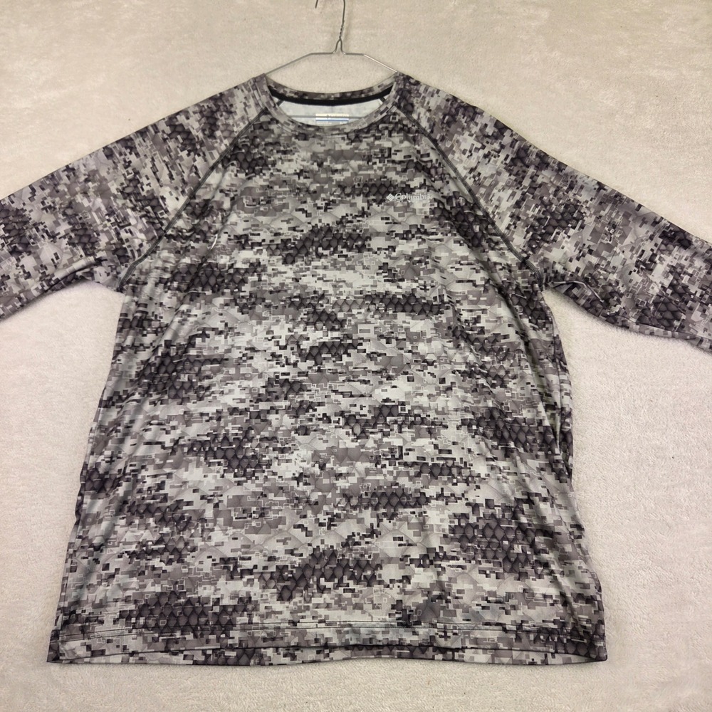 Columbia PFG Mens XL Grey Digital Camo Long Sleeve Performance Fishing Shirt